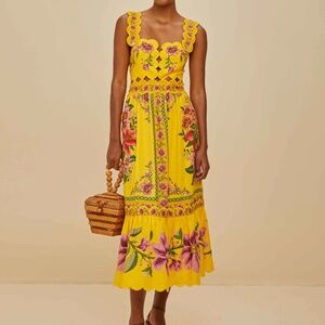Yellow Summer Fruit Scarf LENZING ECOVERO Euroflax Midi Dress by Farmrio
